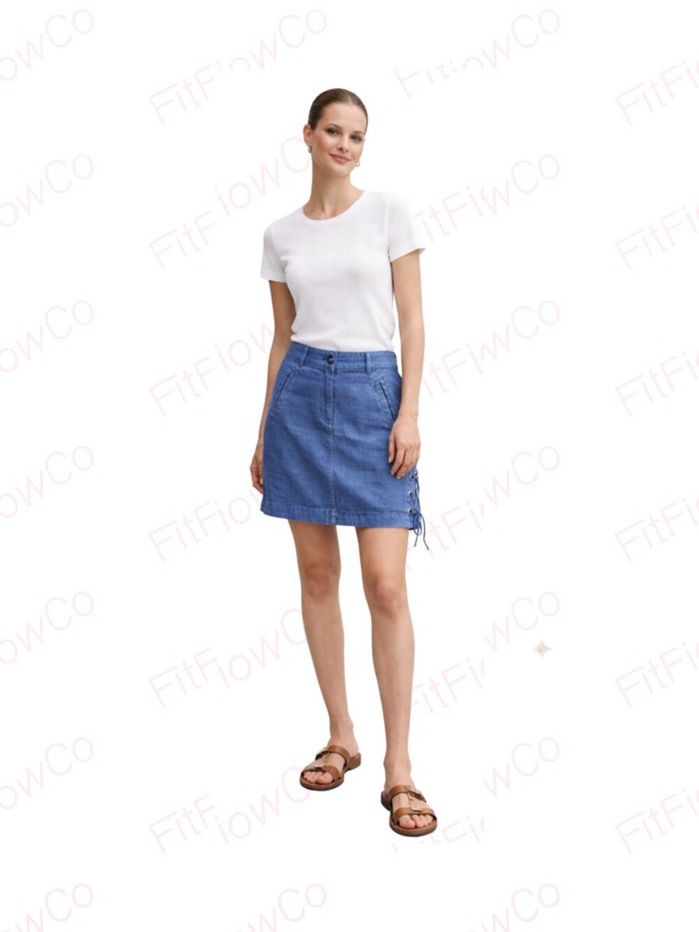 Scales Blue Linen Blend Mini Skirt Lace-Up Side Slit Size S Casual Summer
